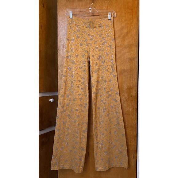 Stine Goya Metallic Gold Peach Floral Abstract Wide Leg Pull On Trouser Pants XS - Picture 1 of 7